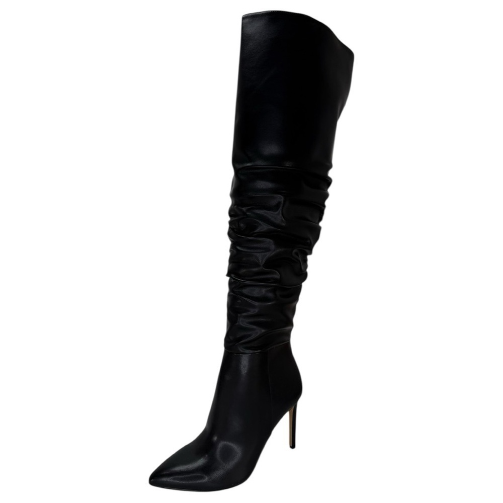 INC Iyonna Black Faux Leather Ruched Shaft OTK Heeled Womens Boots Size 8M - Picture 3 of 12